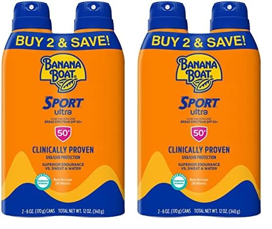 Banana Boat Sport Ultra SPF 50 Sunscreen Spray Twin Pack | Banana Boat Sunscreen Spray SPF 50, Spray On Sunscreen, Water Resistant Sunscreen, Oxybenzone Free Sunscreen Pack, 6oz each - Vamzn#