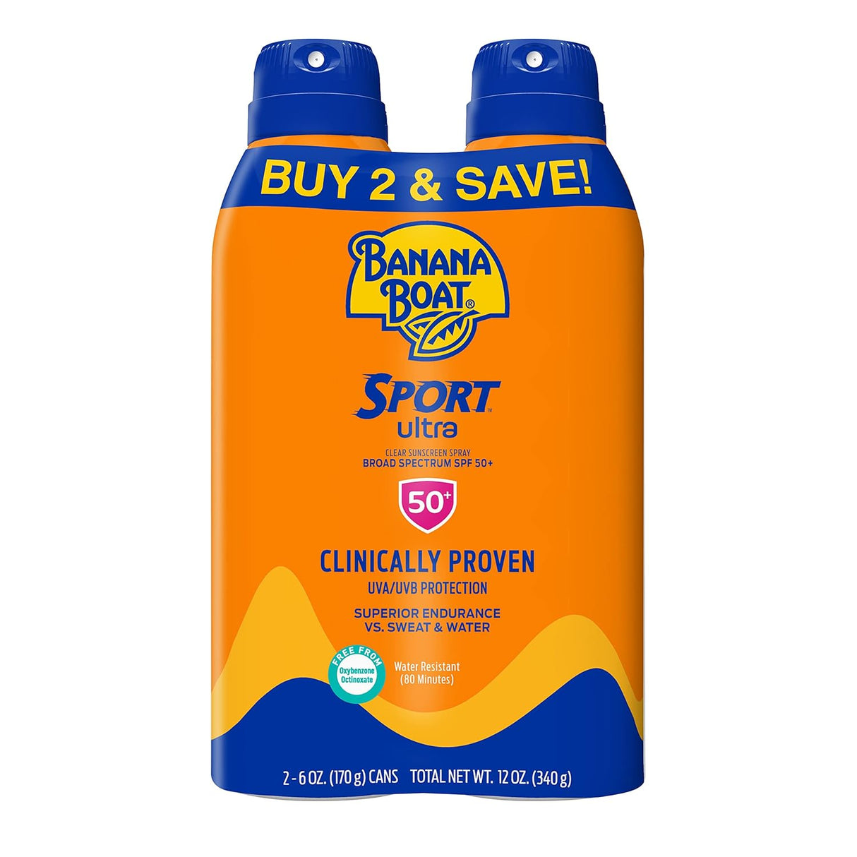 Banana Boat Sport Ultra SPF 50 Sunscreen Spray Twin Pack | Banana Boat Sunscreen Spray SPF 50, Spray On Sunscreen, Water Resistant Sunscreen, Oxybenzone Free Sunscreen Pack, 6oz each - Vamzn#