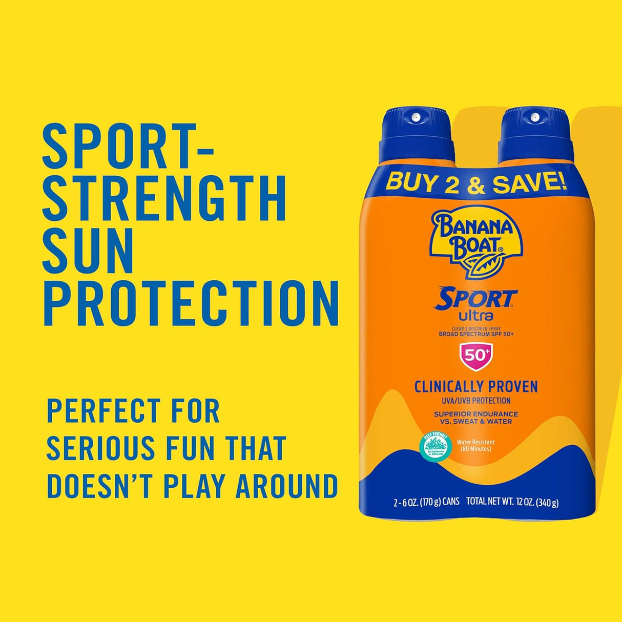 Banana Boat Sport Ultra SPF 50 Sunscreen Spray Twin Pack | Banana Boat Sunscreen Spray SPF 50, Spray On Sunscreen, Water Resistant Sunscreen, Oxybenzone Free Sunscreen Pack, 6oz each - Vamzn#