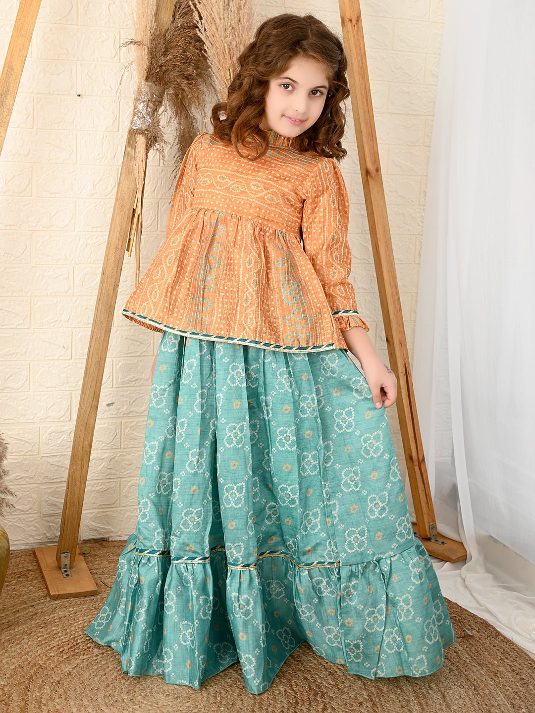 Bandhani Printed Peplum Choli with Lehenga Set - Vamzn#