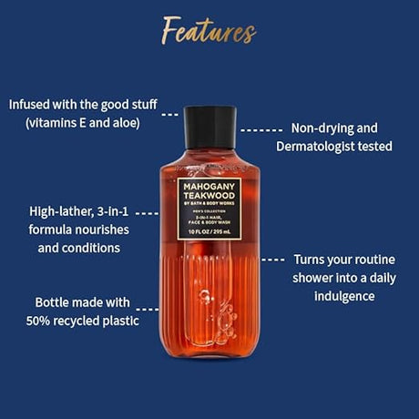 Bath & Body Works Mahogany Teakwood 3 - In - 1 Hair, Face & Body Wash - Vamzn#