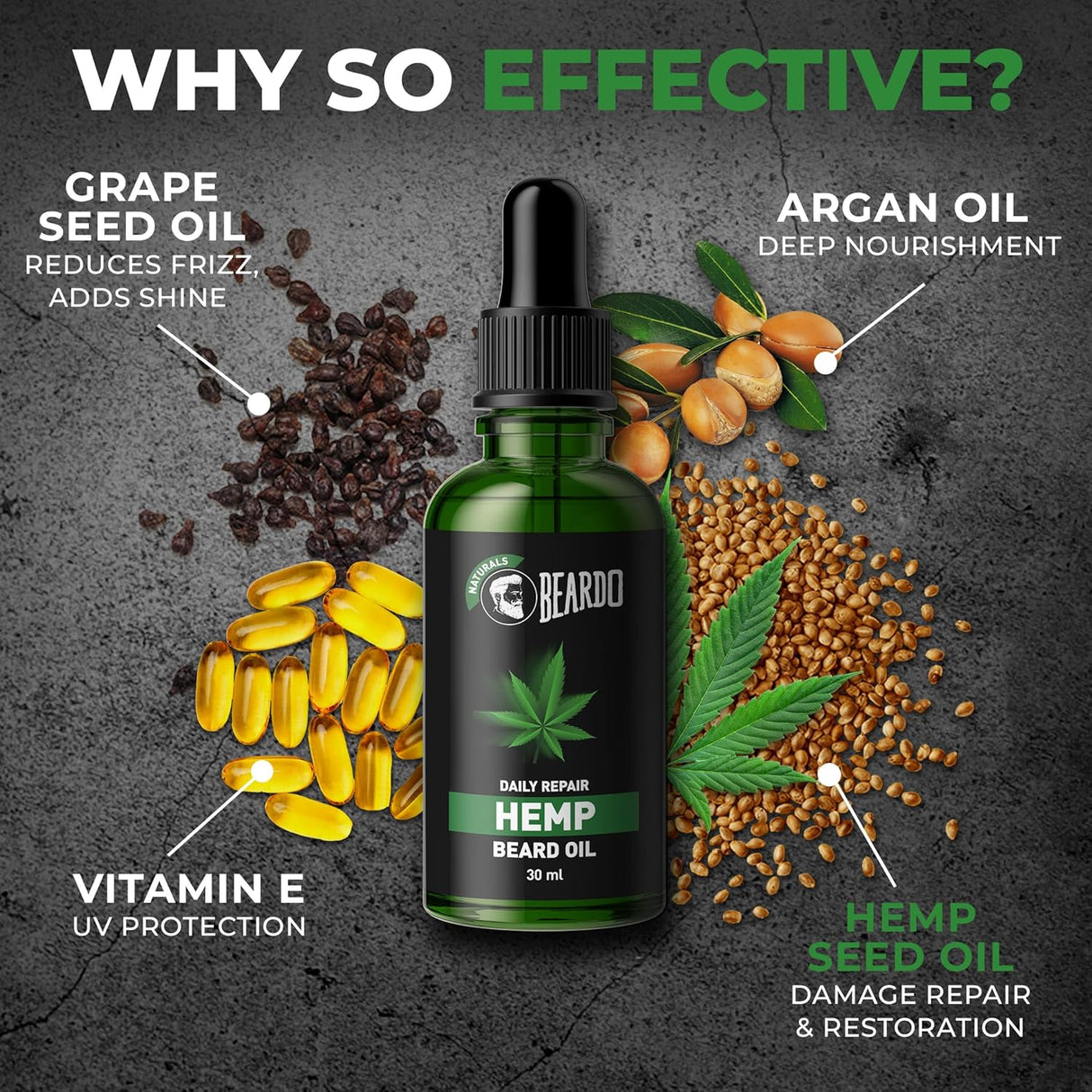 Beardo Beard Oil for Men, 30 ml | Daily Repair Hemp Beard Oil for Healthy Beard | Non - Sticky, Light; Hemp Seed Oil for Shiny Nourished Beards | Promotes Beard Growth - Vamzn#