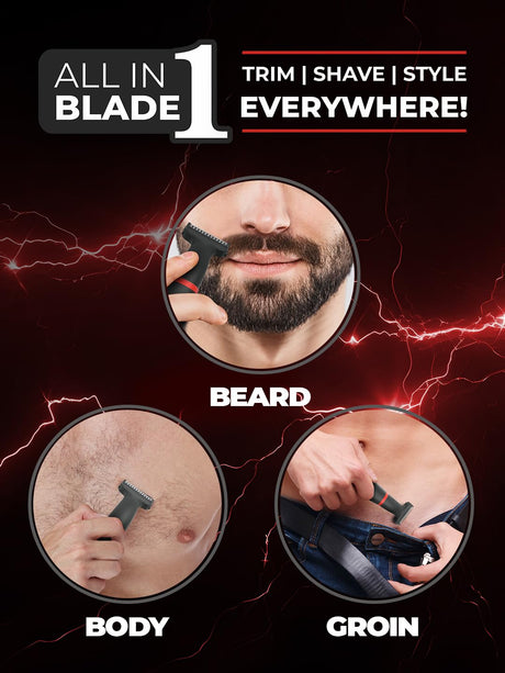Beardo Multipurpose I Blade Trimmer & Shaver for Beard, Body, Hair & Groin | One Blade Trimmer With 4 Trimming Combs | 90 min. Run Time USB TYPE C Charging Powerful Li+ battery| Shaver For Men, Black | Gift For Brother | Gift For Friends - Vamzn#
