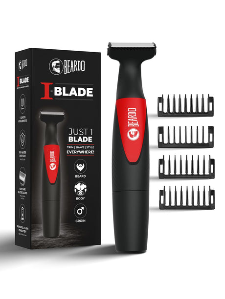 Beardo Multipurpose I Blade Trimmer & Shaver for Beard, Body, Hair & Groin | One Blade Trimmer With 4 Trimming Combs | 90 min. Run Time USB TYPE C Charging Powerful Li+ battery| Shaver For Men, Black | Gift For Brother | Gift For Friends - Vamzn#