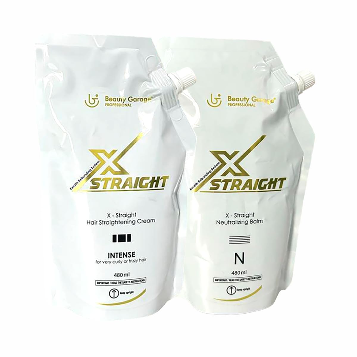 Beauty Garage X - Straight Hair Straightening Cream (480ml) + Neutralizer for Keratin Rebonding System (480ml) - Vamzn#