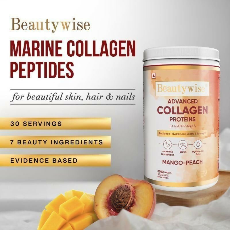 Beautywise Advanced Marine Collagen Anti - Aging Powder - Glutathione, HA & Biotin - Mango - Peach - Vamzn#