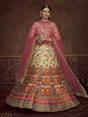 Beige and Pink Art Silk Embroidered Designer Lehenga - Vamzn#