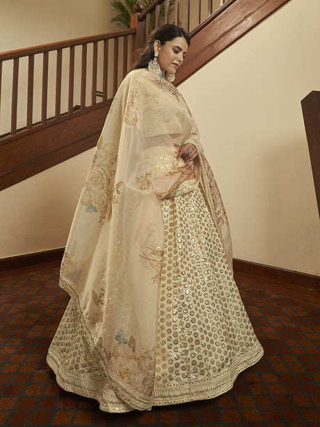 Beige Art Silk Embroidered Designer Lehenga - Vamzn#