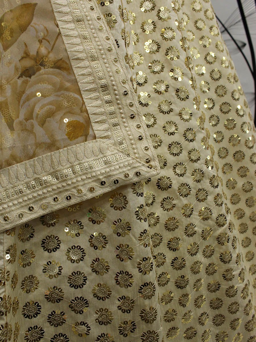 Beige Art Silk Embroidered Designer Lehenga - Vamzn#