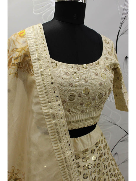 Beige Art Silk Embroidered Designer Lehenga - Vamzn#