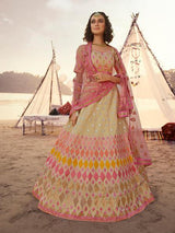 Beige Embroidered Organza Lehenga - Vamzn#