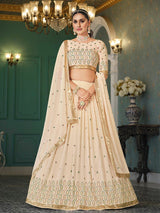 Beige Georgette Embroidered Designer Lehenga - Vamzn#