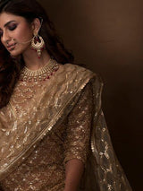 Beige Soft Net Gharara Suit - Vamzn#