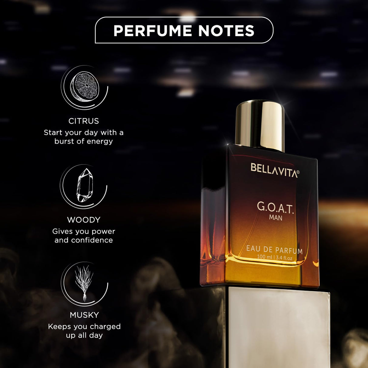 Bella Vita Luxury G.O.A.T Man Eau De Parfum Perfume with Bergamot, Patchouli & Vetiver|Premium, Long Lasting Spicy & Woody Fragrance for Men, 100 ML - Vamzn#