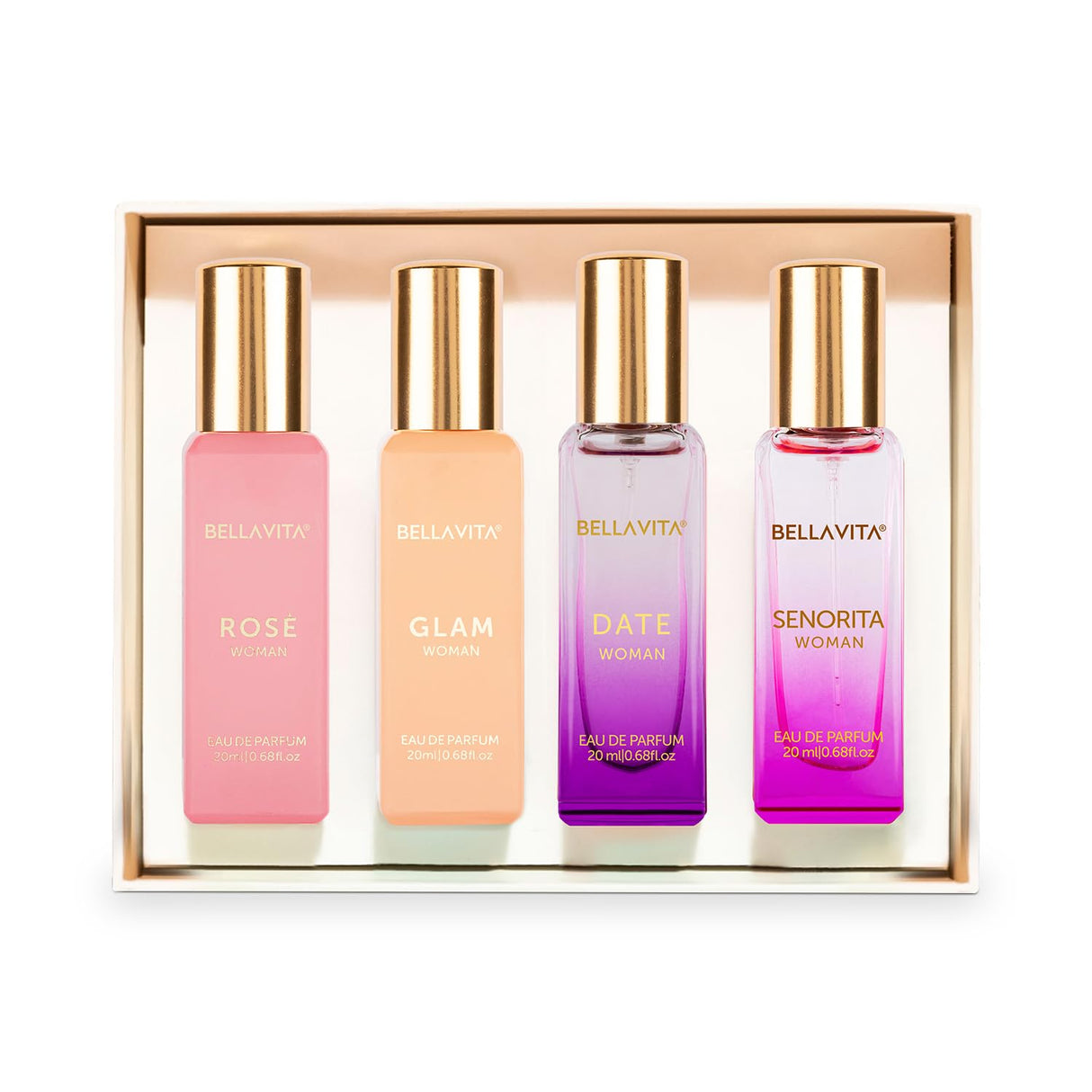 Bella Vita Luxury Woman Eau De Parfum Gift Set 4x20 ml for Women with Date, Senorita, Glam, Rose Perfume|Floral, Fruity Long Lasting EDP Fragrance Scent - Vamzn#