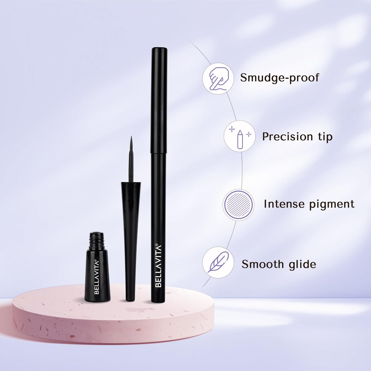 BELLAVITA Intense Drama Waterproof Eyeliner, Black, Matte Finish, Smudge - Proof, Fast - Drying, Felt Tip Applicator, Enriched with Biotin, 3.5 ml - Vamzn#