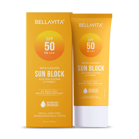 BELLAVITA Water based Hydrating Sunscreen, SPF 50, Lightweight, Photostable, PA+++, For All Skin Types, No White Cast, Non - Greasy Finish, UV Protection, Broad Spectrum, For Men & Women, 50ML - Vamzn#