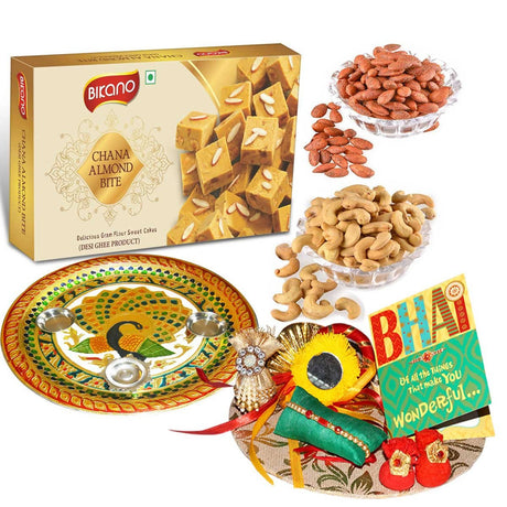 Bikano Chana Almond Bite and Dryfruits Rakhi Puja Thali Gift - Vamzn#