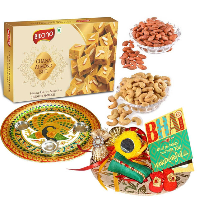 Bikano Chana Almond Bite and Dryfruits Rakhi Puja Thali Gift - Vamzn#