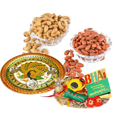 Bikano Masala Almonds and Salted Cashewnuts Rakhi Puja Thali Gifts - Vamzn#