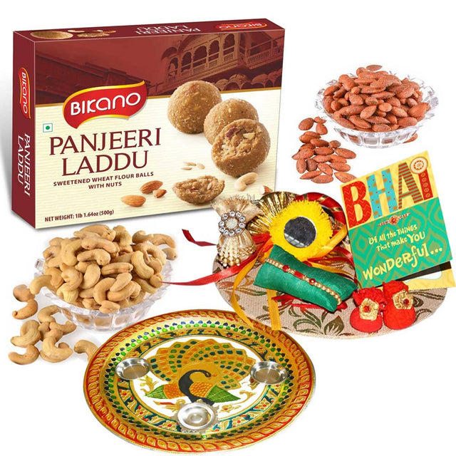 Bikano Panjeeri Laddoo and Dryfruits Rakhi Puja Thali - Vamzn#