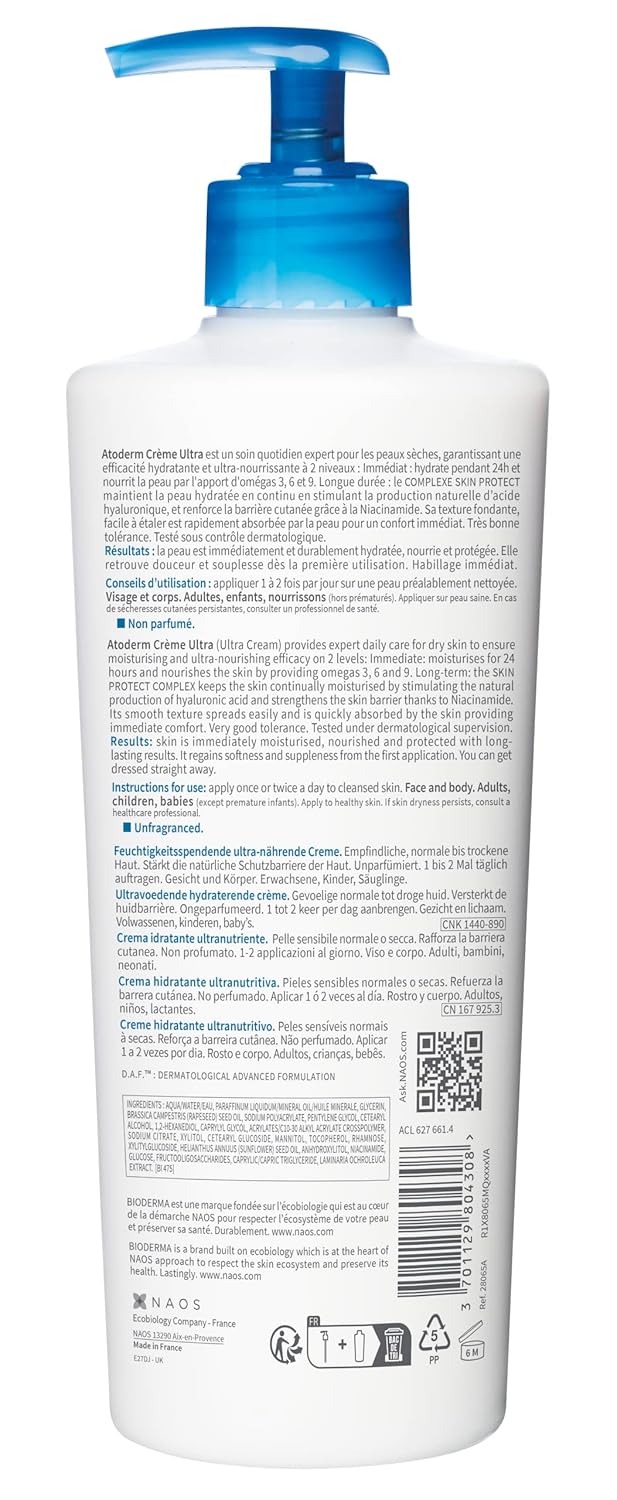 Bioderma Atoderm Creme Ultra - Nourishing - Moisturizer For Normal To Sensitive Dry Skin, 500ml - Vamzn#