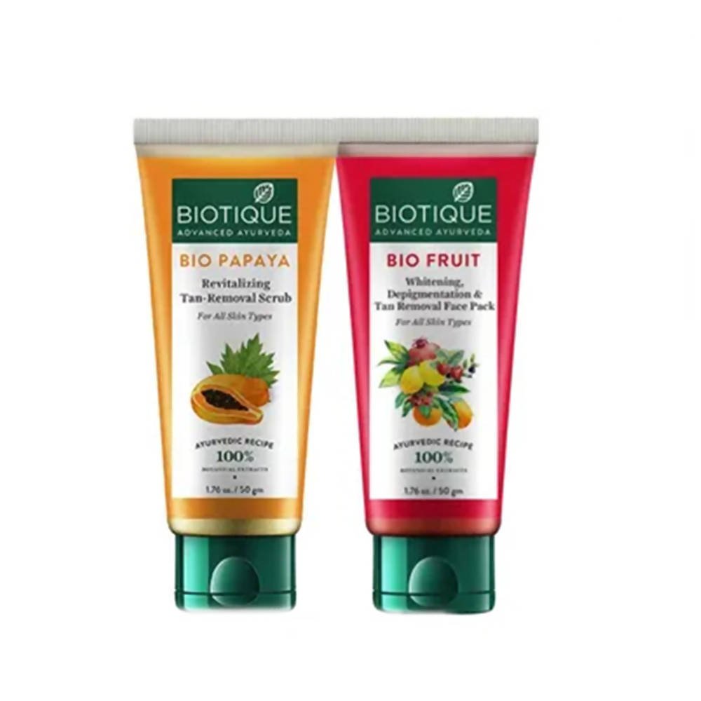 Biotique Advanced Ayurveda Bio Mini Scrub & Face Pack Combo For Whitening & Tan Removal - Vamzn#