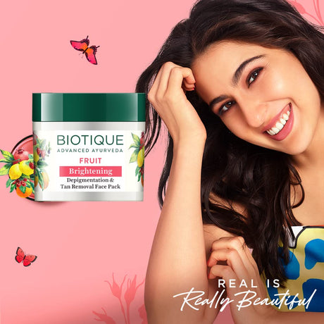 Biotique Fruit Brightening Depigmentation and Tan Removal Face Pack| Ayurvedic and Organically Pure| Tan Removal Face Pack for All Skin Types|100% Botanical Extracts| 75gm - Vamzn#
