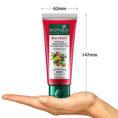 Biotique Fruit Brightening Depigmentation and Tan Removal Face Pack| Ayurvedic and Organically Pure| Tan Removal Face Pack for All Skin Types|100% Botanical Extracts| 75gm - Vamzn#
