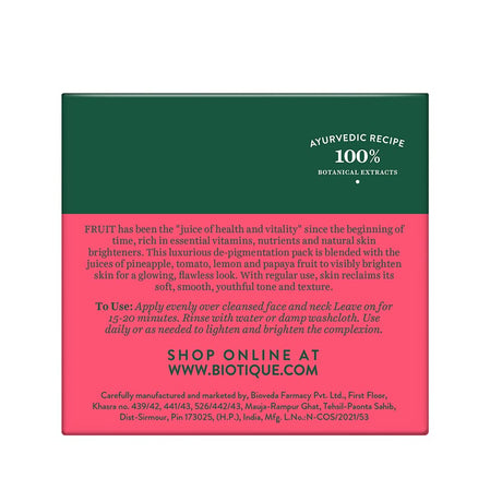 Biotique Fruit Brightening Depigmentation and Tan Removal Face Pack| Ayurvedic and Organically Pure| Tan Removal Face Pack for All Skin Types|100% Botanical Extracts| 75gm - Vamzn#