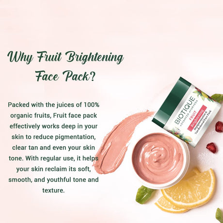 Biotique Fruit Brightening Depigmentation and Tan Removal Face Pack| Ayurvedic and Organically Pure| Tan Removal Face Pack for All Skin Types|100% Botanical Extracts| 75gm - Vamzn#
