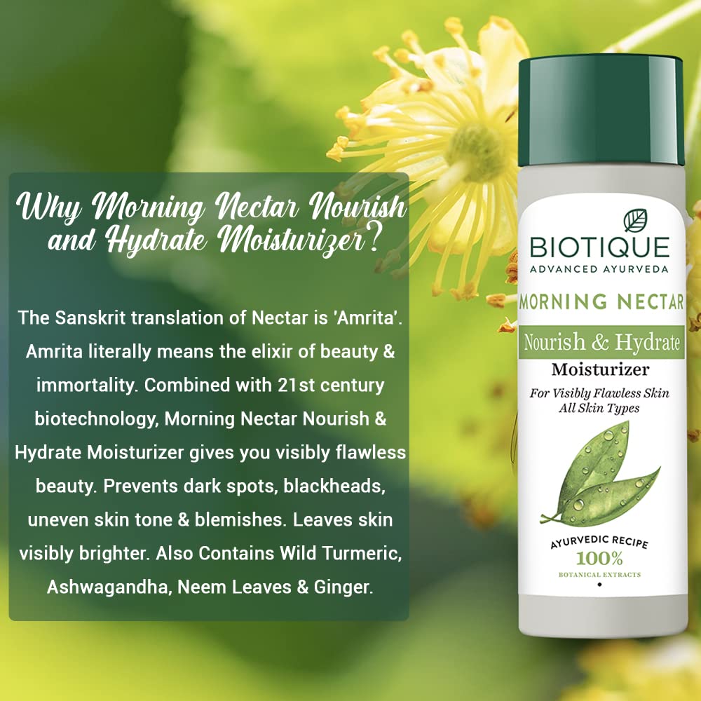 Biotique Morning Nectar Flawless Skin Moisturizer Lotion L Prevents Dark Spots, Blackheads And Blemishes L Visibly Flawless Skin L Nourishes And Hydrates Skin L All Skin Types L 190Ml - Vamzn#