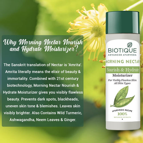 Biotique Morning Nectar Flawless Skin Moisturizer Lotion L Prevents Dark Spots, Blackheads And Blemishes L Visibly Flawless Skin L Nourishes And Hydrates Skin L All Skin Types L 190Ml - Vamzn#