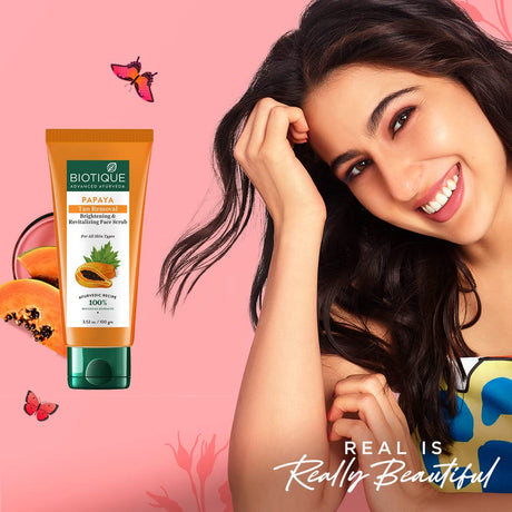 Biotique Papaya Tan Removal Brightening & Revitalizing Face Scrub | Gentle Exfoliation | Smooth and Clear Complexation | 100% Botanical Extracts| Suitable for All Skin Types | 100g - Vamzn#