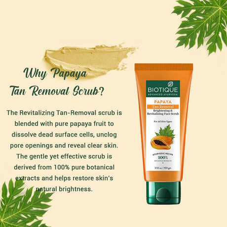 Biotique Papaya Tan Removal Brightening & Revitalizing Face Scrub | Gentle Exfoliation | Smooth and Clear Complexation | 100% Botanical Extracts| Suitable for All Skin Types | 100g - Vamzn#