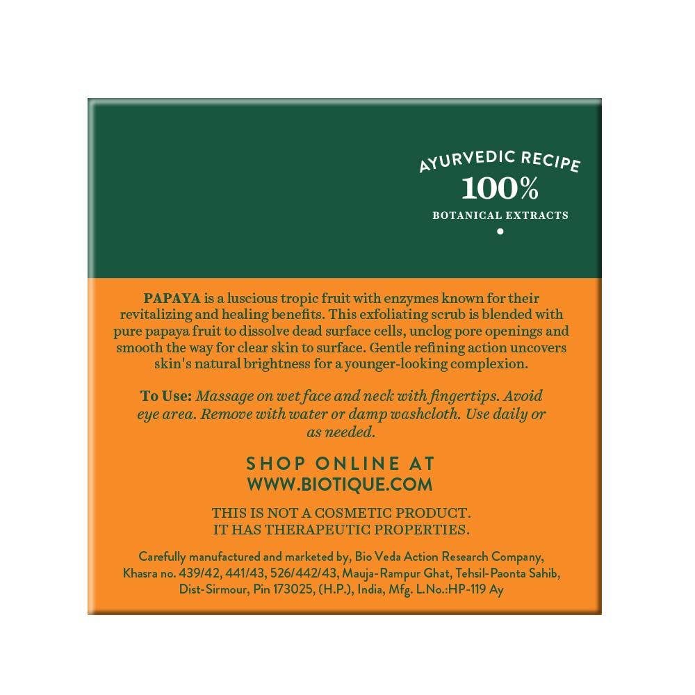 Biotique Papaya Tan Removal Brightening & Revitalizing Face Scrub | Gentle Exfoliation | Smooth and Clear Complexation | 100% Botanical Extracts| Suitable for All Skin Types | 100g - Vamzn#