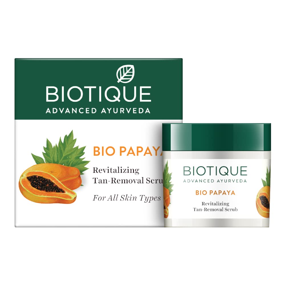 Biotique Papaya Tan Removal Brightening & Revitalizing Face Scrub | Gentle Exfoliation | Smooth and Clear Complexation | 100% Botanical Extracts| Suitable for All Skin Types | 100g - Vamzn#