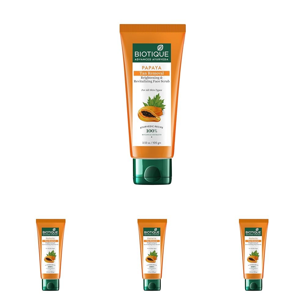 Biotique Papaya Tan Removal Brightening & Revitalizing Face Scrub | Gentle Exfoliation | Smooth and Clear Complexation | 100% Botanical Extracts| Suitable for All Skin Types | 100g - Vamzn#