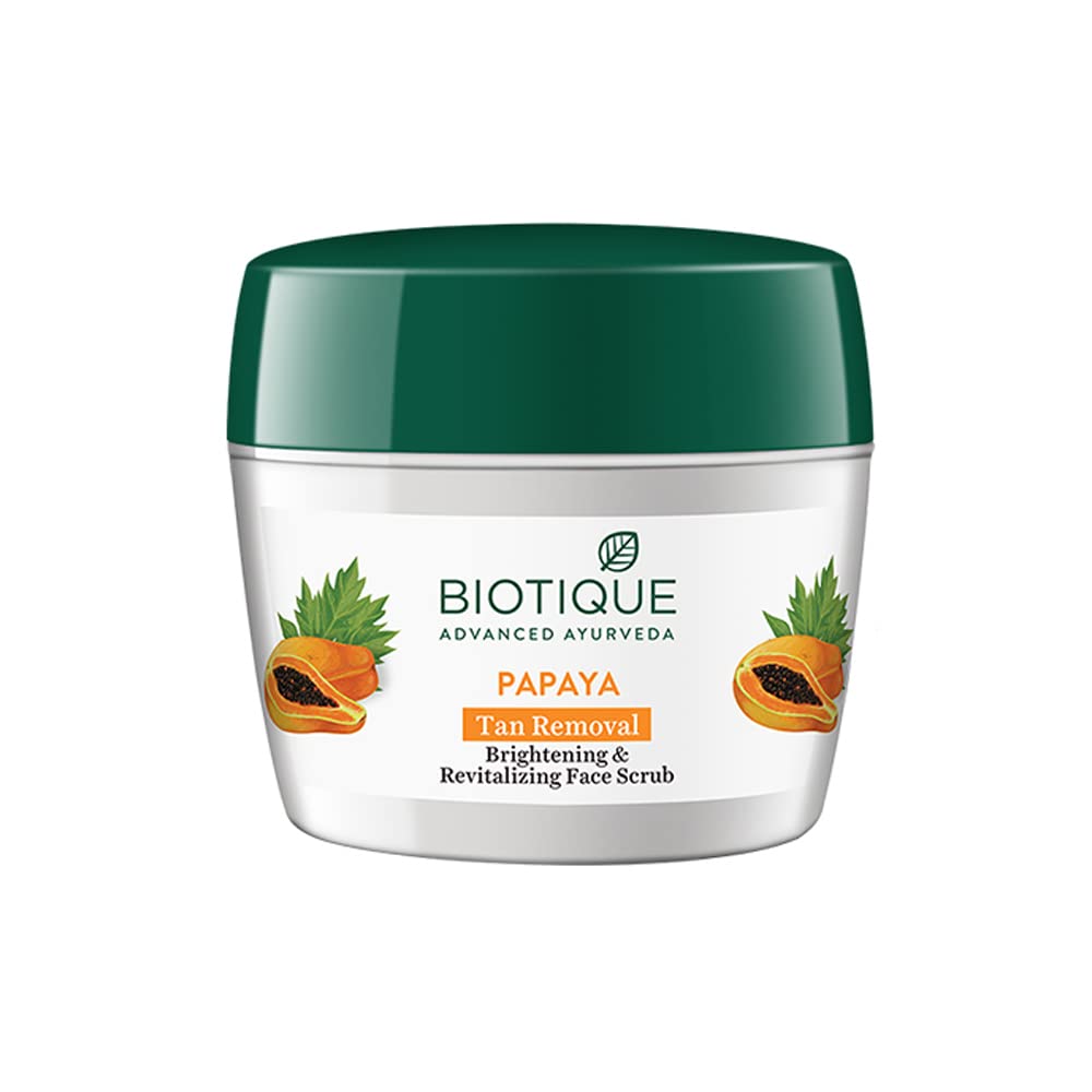 Biotique Papaya Tan Removal Brightening & Revitalizing Face Scrub | Gentle Exfoliation | Smooth and Clear Complexation | 100% Botanical Extracts| Suitable for All Skin Types | 100g - Vamzn#