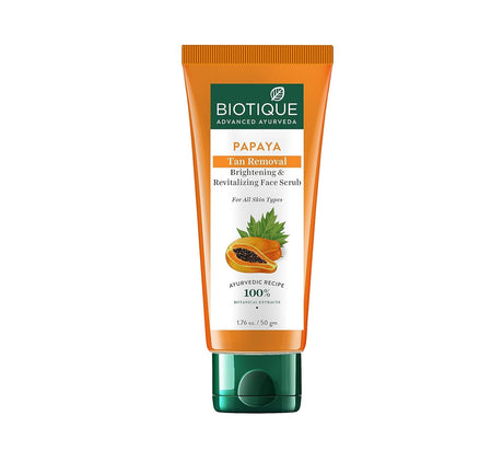 Biotique Papaya Tan Removal Brightening & Revitalizing Face Scrub | Gentle Exfoliation | Smooth and Clear Complexation | 100% Botanical Extracts| Suitable for All Skin Types | 100g - Vamzn#