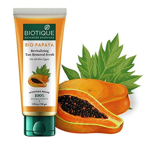 Biotique Papaya Tan Removal Brightening & Revitalizing Face Scrub | Gentle Exfoliation | Smooth and Clear Complexation | 100% Botanical Extracts| Suitable for All Skin Types | 100g - Vamzn#