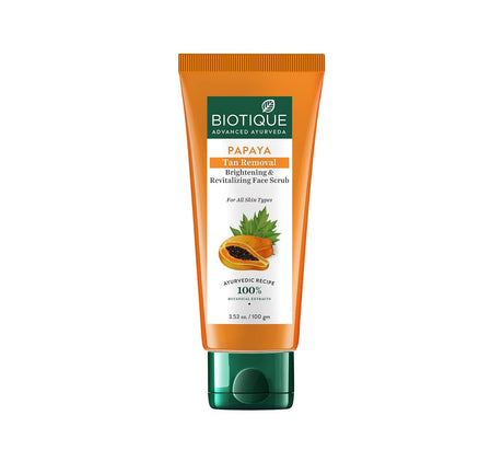 Biotique Papaya Tan Removal Brightening & Revitalizing Face Scrub | Gentle Exfoliation | Smooth and Clear Complexation | 100% Botanical Extracts| Suitable for All Skin Types | 100g - Vamzn#