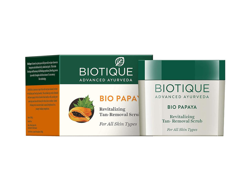Biotique Papaya Tan Removal Brightening & Revitalizing Face Scrub | Gentle Exfoliation | Smooth and Clear Complexation | 100% Botanical Extracts| Suitable for All Skin Types | 100g - Vamzn#