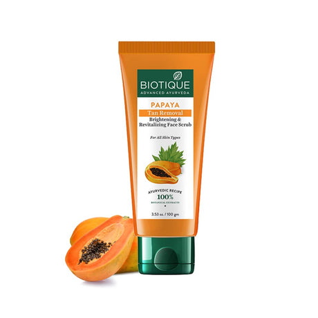 Biotique Papaya Tan Removal Brightening & Revitalizing Face Scrub | Gentle Exfoliation | Smooth and Clear Complexation | 100% Botanical Extracts| Suitable for All Skin Types | 100g - Vamzn#