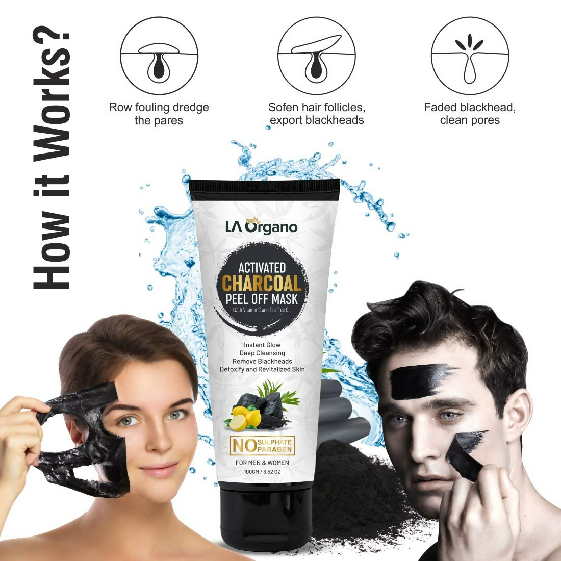 LA Organo Papaya Hydrating Face Gel with Alovera & Vit-E & Activated Charcoal Peel Off Mask Combo