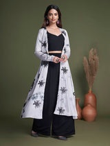 Black and White Koti Style Silk and Georgette Embroidered Palazo Suit - Vamzn#