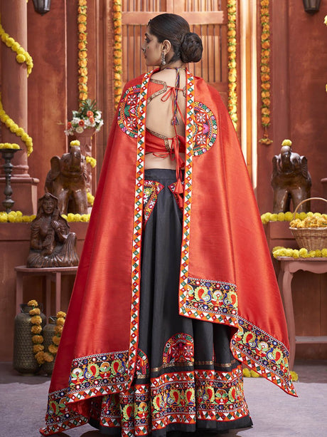 Black Art Silk Gamthi Work Designer Lehenga - Vamzn#