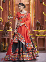 Black Art Silk Gamthi Work Designer Lehenga - Vamzn#