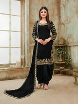 Black Art Silk Real Glass Work Suit - Vamzn#