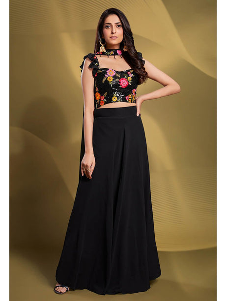 Black Georgette Embroidered Designer Lehenga - Vamzn#